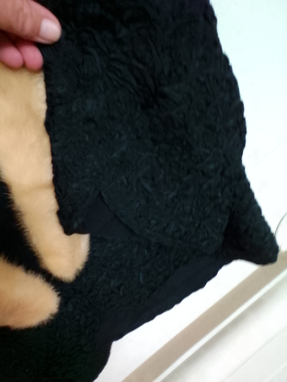Vintage Black Women's Textured Sweater with Real Fur Trim